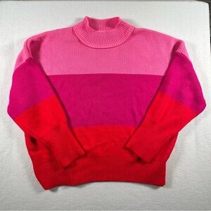 TCEC Women's Pink and Red Striped Turtleneck Sweater